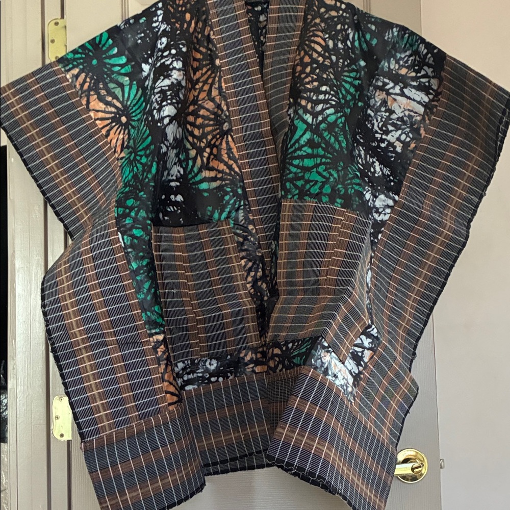 Patchwork Kimono Jacket in Black, Green & Brown